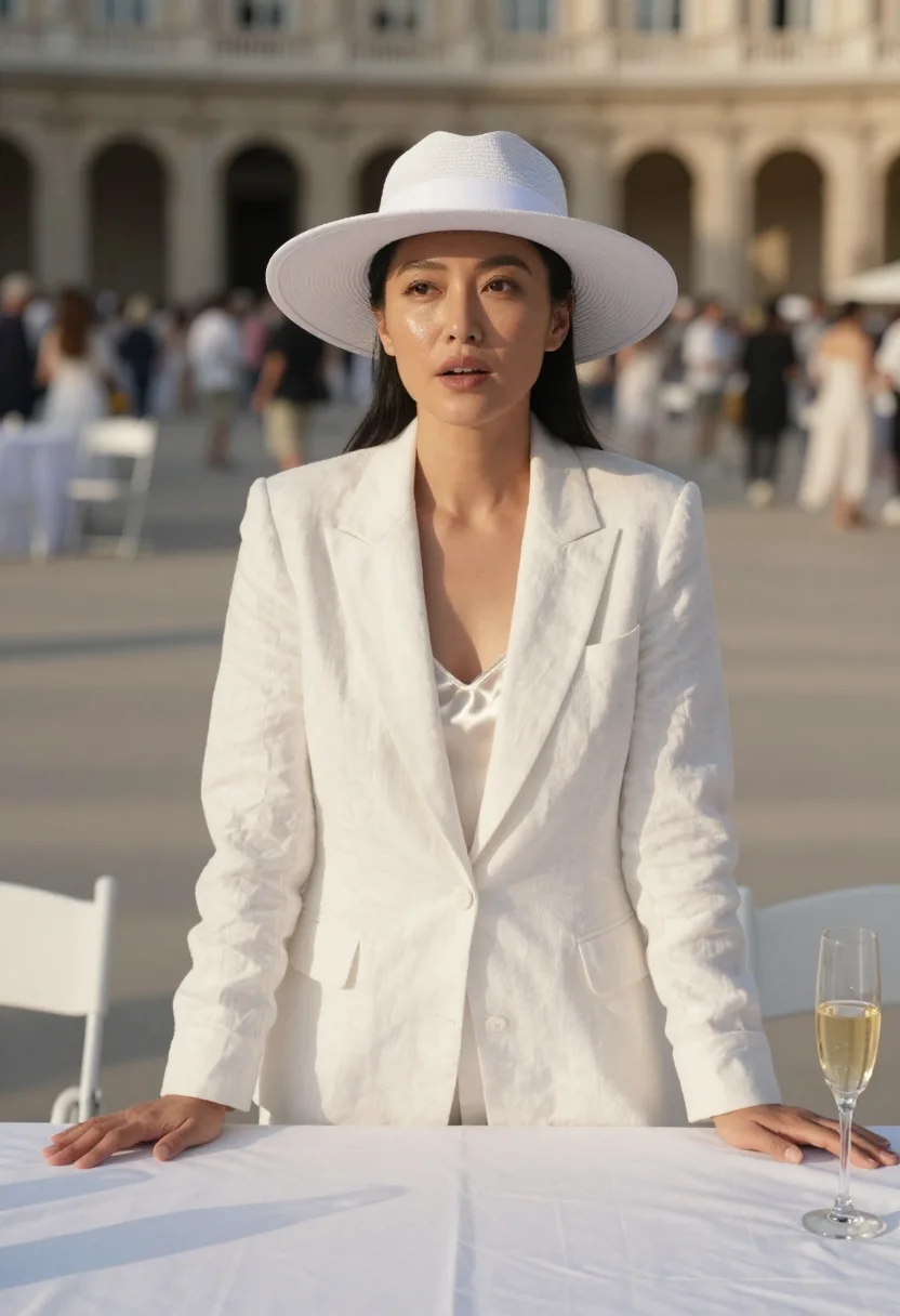 AI diner en blanc sample — portrait of a woman, close portrait from the chest up at eye