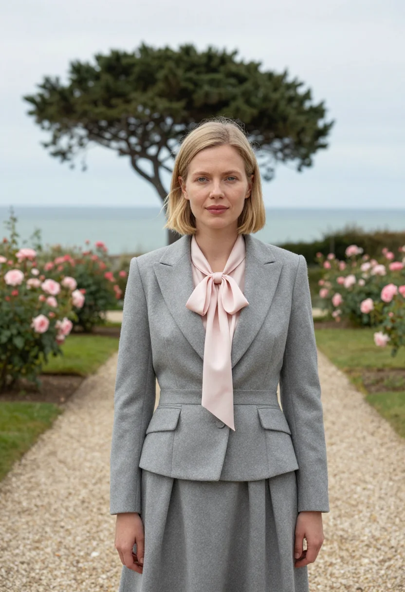 AI dior granville les rhumbs cliff garden rose grey sample — portrait of a woman, a Danish woman in her late twenties wit