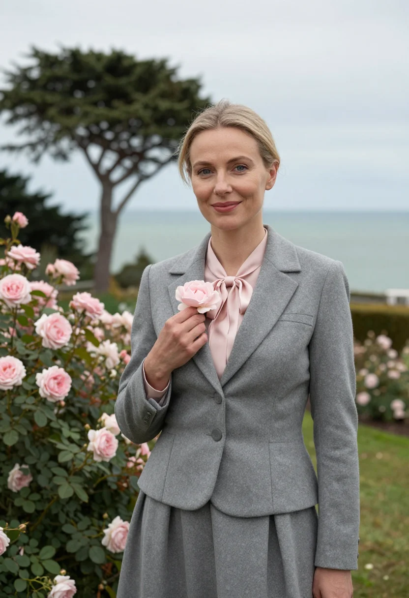 AI dior granville les rhumbs cliff garden rose grey sample — portrait of a woman, a Dutch woman in her mid-thirties with