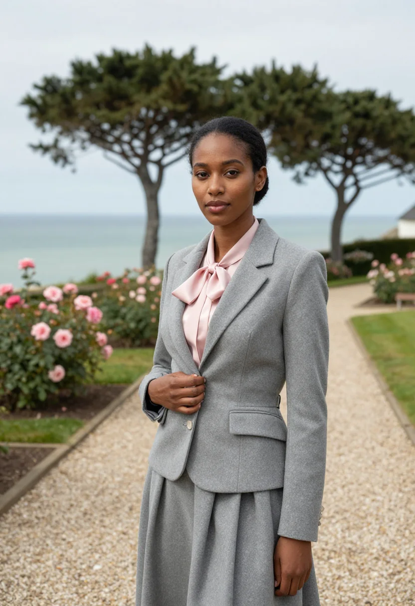 AI dior granville les rhumbs cliff garden rose grey sample — portrait of a woman, a Senegalese-French woman in her early
