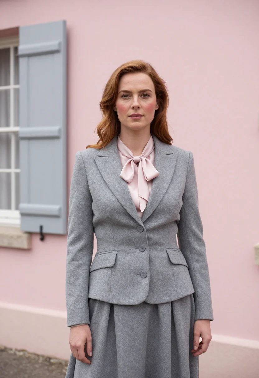 AI dior granville les rhumbs cliff garden rose grey sample — portrait of a woman, a British woman in her early forties wi