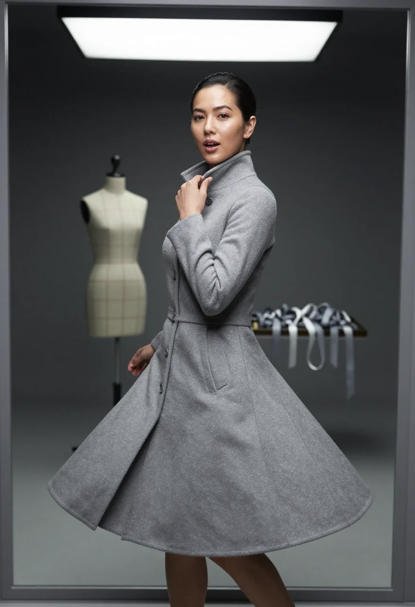 AI dior grey sample — portrait of a woman, three-quarter-length portrait of an Eas
