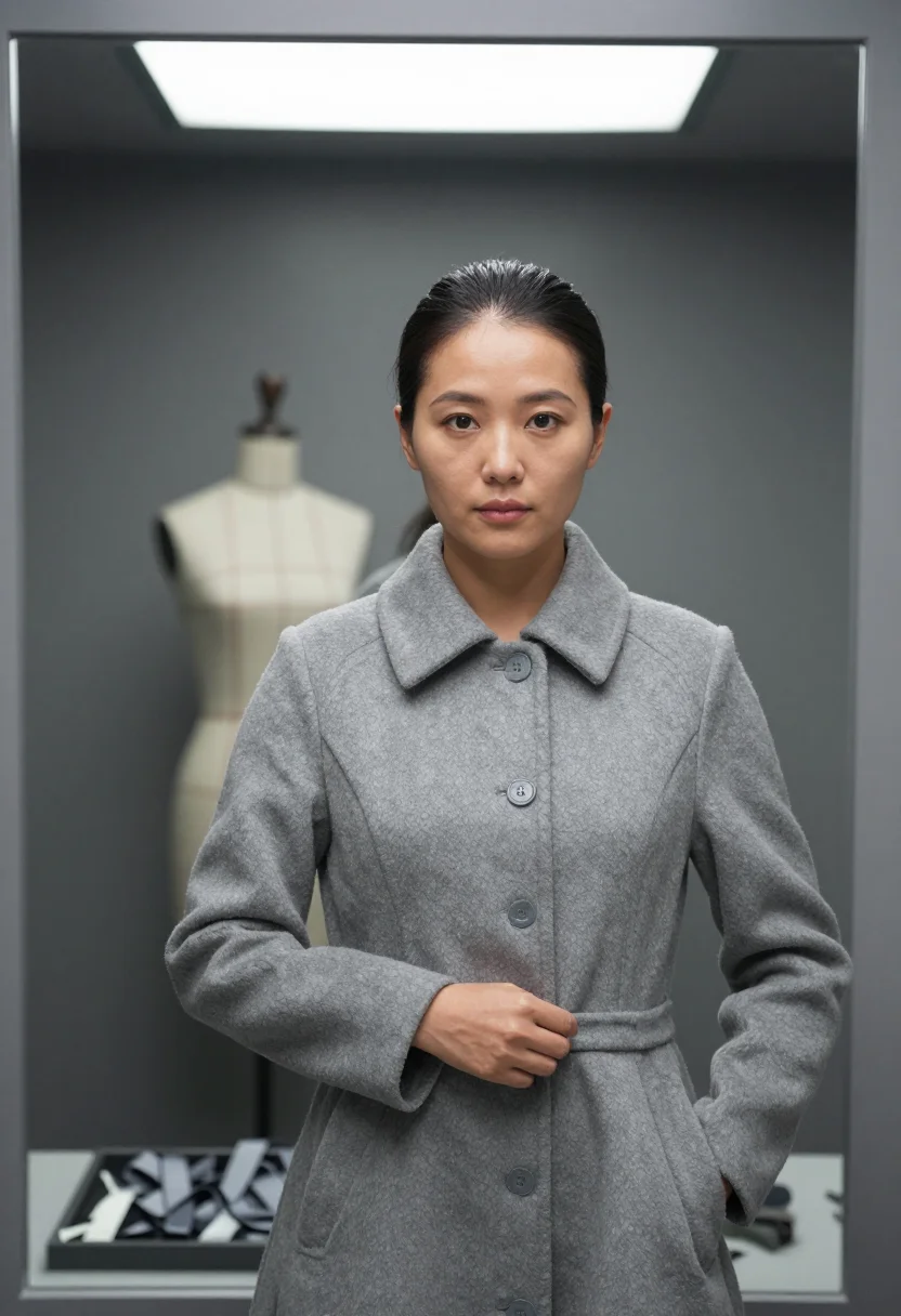 AI dior grey sample — portrait of a woman, chest-up portrait of an East-Asian woma