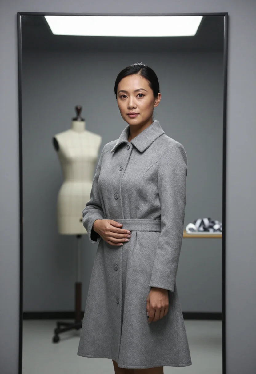 AI dior grey sample — portrait of a woman, half-length portrait of an East-Asian w
