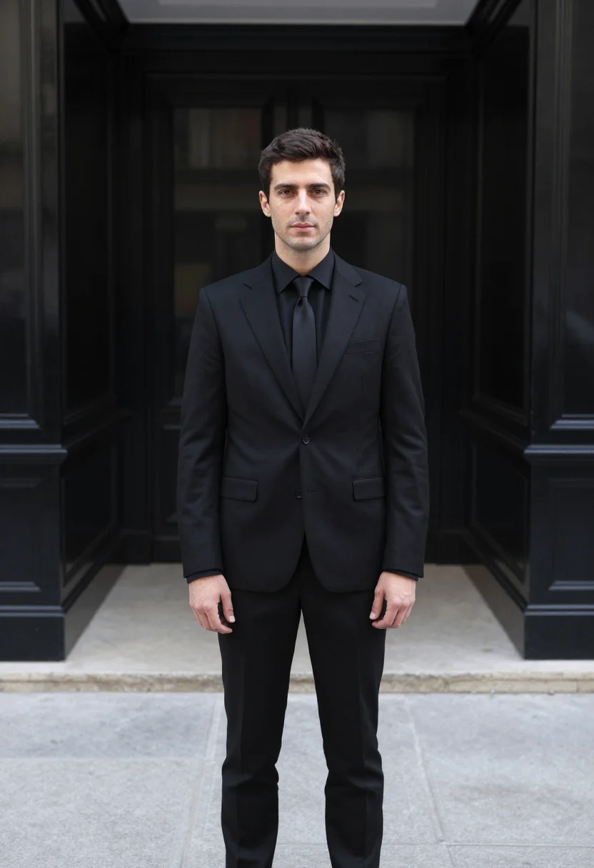 AI dior homme rue de marignan slim black sample — portrait of a man, a French man in his late thirties with fa