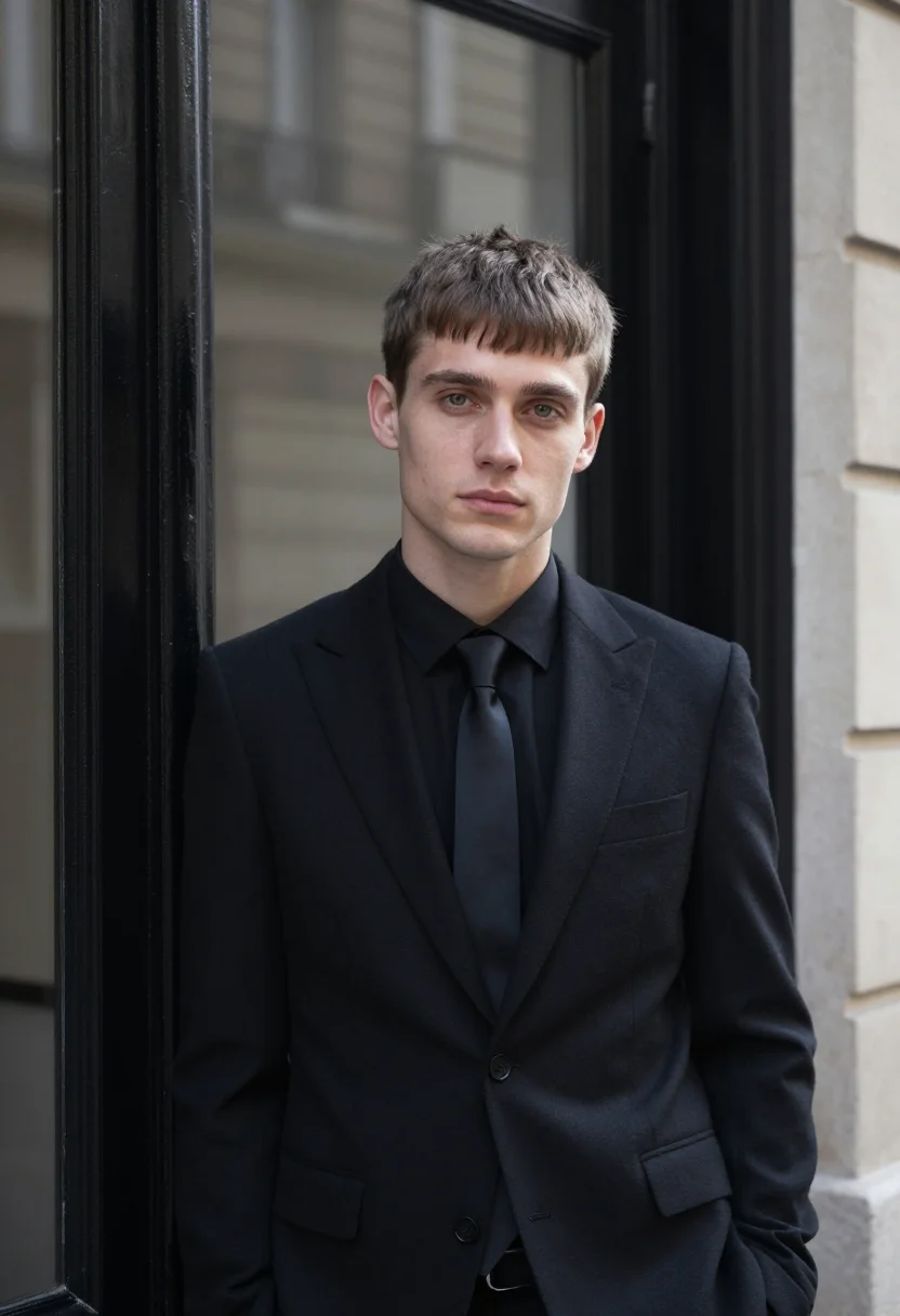 AI dior homme rue de marignan slim black sample — portrait of a man, a Belgian man in his late twenties with f