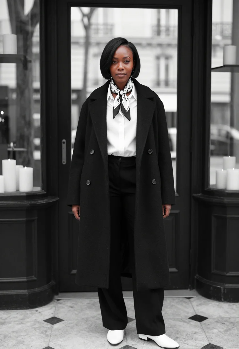 AI diptyque saint germain oval label black white sample — portrait of a woman, a Haitian-French woman in her mid-thirt