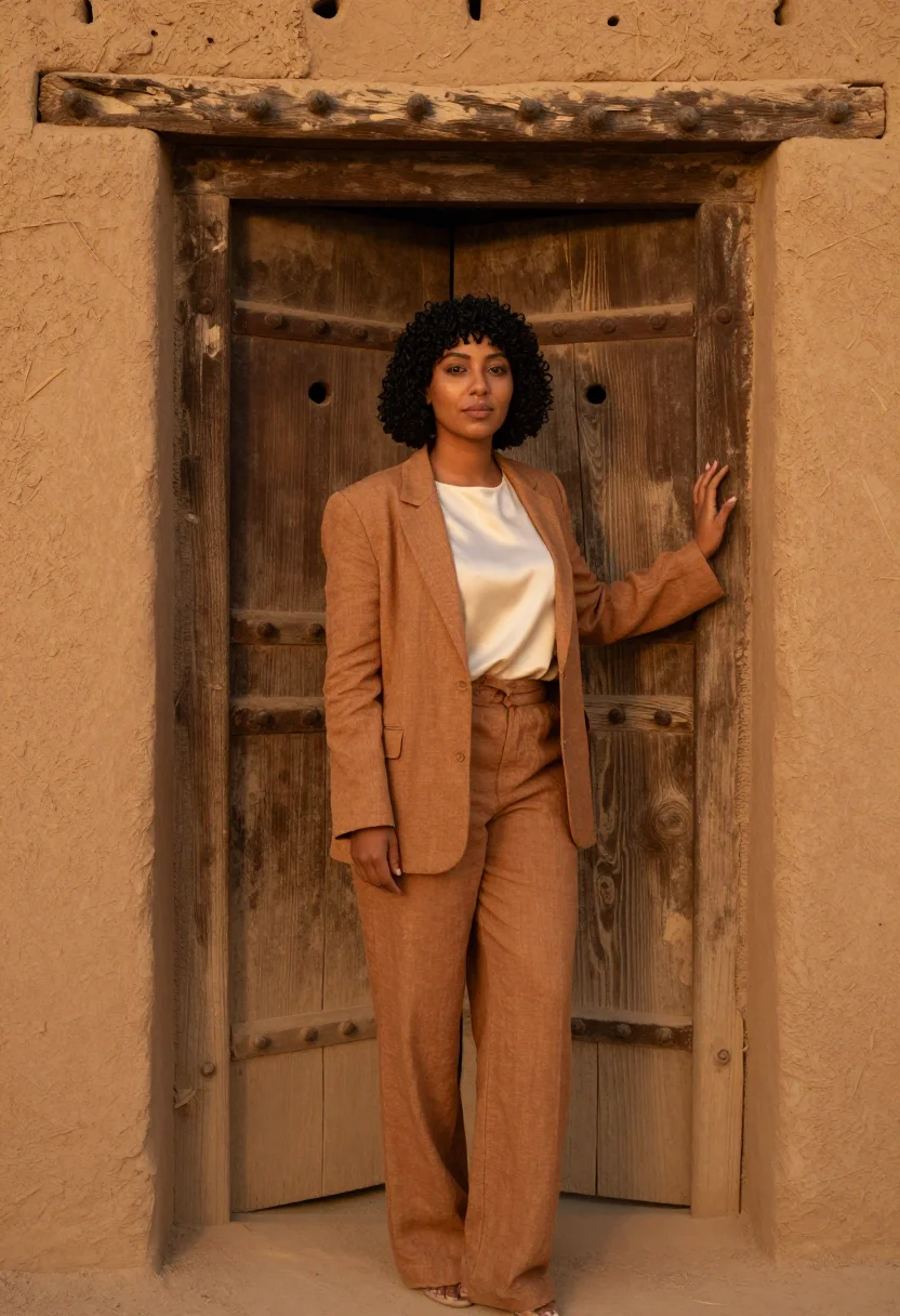 AI diriyah heritage architect mud brick ochre sample — portrait of a woman, half-length portrait of an Egyptian wom
