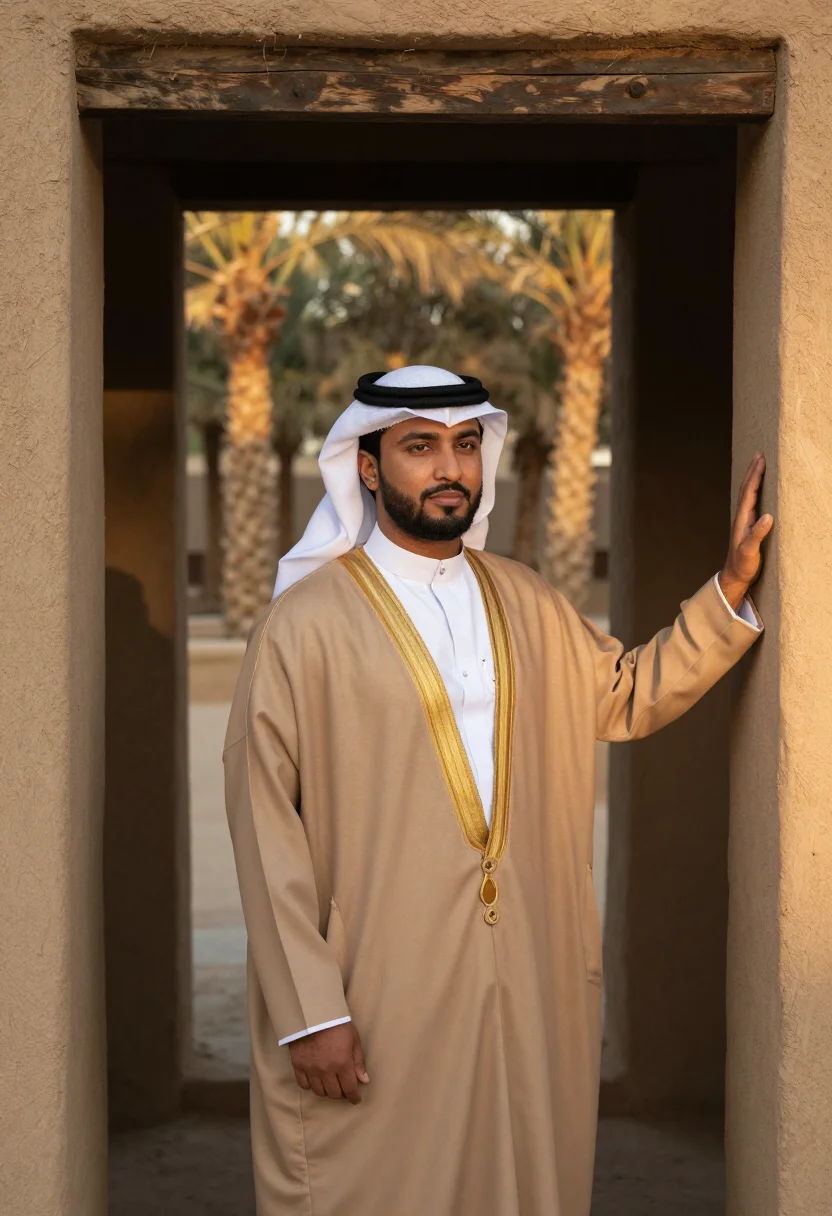 AI diriyah mud ochre season sample — portrait of a man, a half-length view of a Saudi man in his