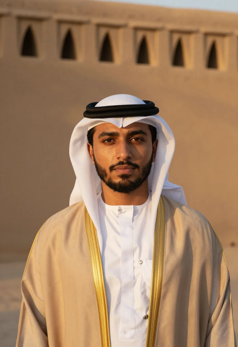 AI diriyah mud ochre season sample — portrait of a man, a tight head-and-shoulders view of a Saud