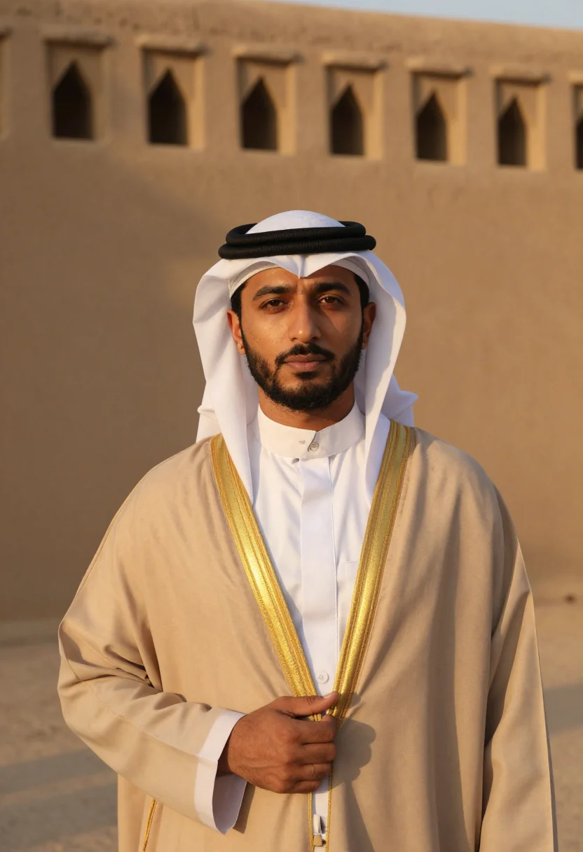 AI diriyah mud ochre season sample — portrait of a man, a chest-up view of a Saudi man in his lat