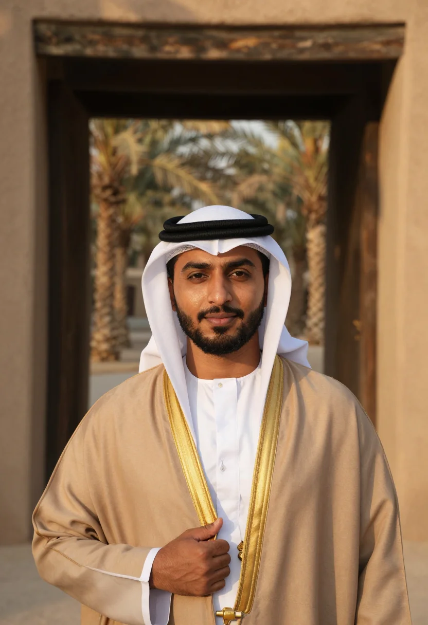 AI diriyah mud ochre season sample — portrait of a man, a chest-up view of a Saudi man in his lat