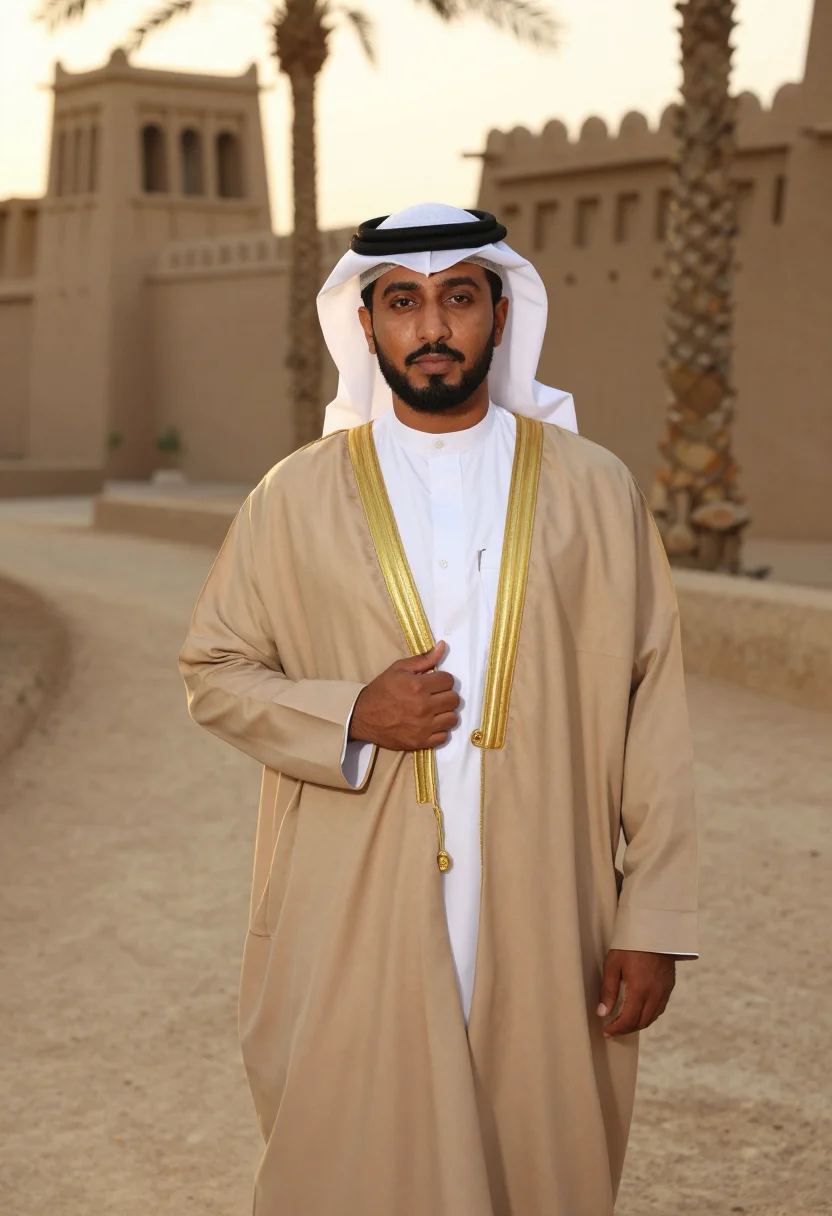 AI diriyah mud ochre season sample — portrait of a man, a half-length view of a Saudi man in his