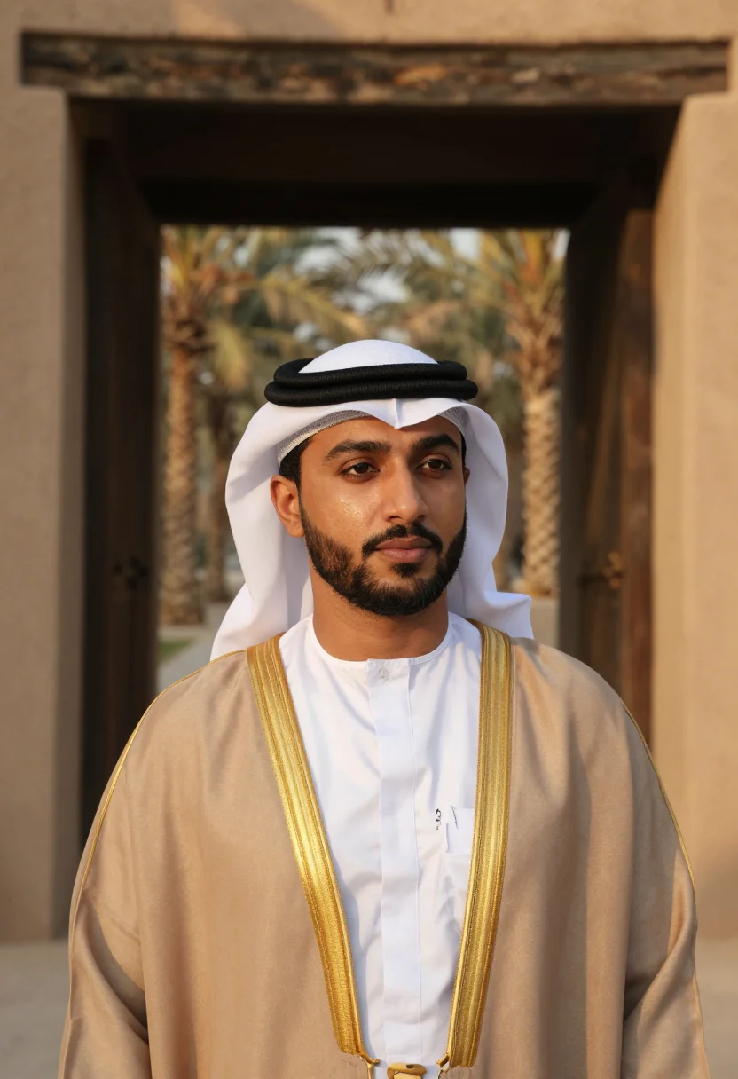 AI diriyah mud ochre season sample — portrait of a man, a tight head-and-shoulders view of a Saud
