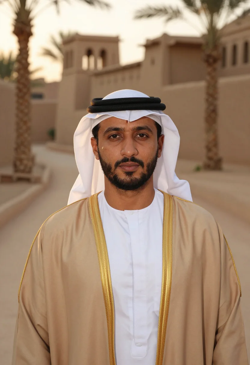 AI diriyah mud ochre season sample — portrait of a man, a chest-up view of a Saudi man in his lat