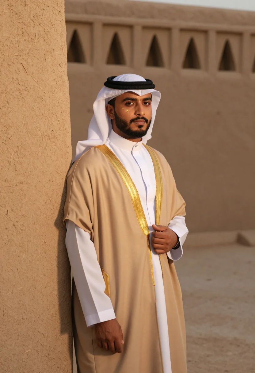 AI diriyah mud ochre season sample — portrait of a man, a half-length view of a Saudi man in his