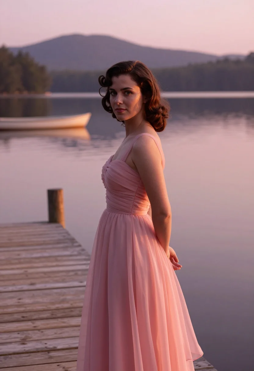 AI dirty dancing kellermans catskills pink dress sample — portrait of a woman, a woman in her early twenties of Hungar