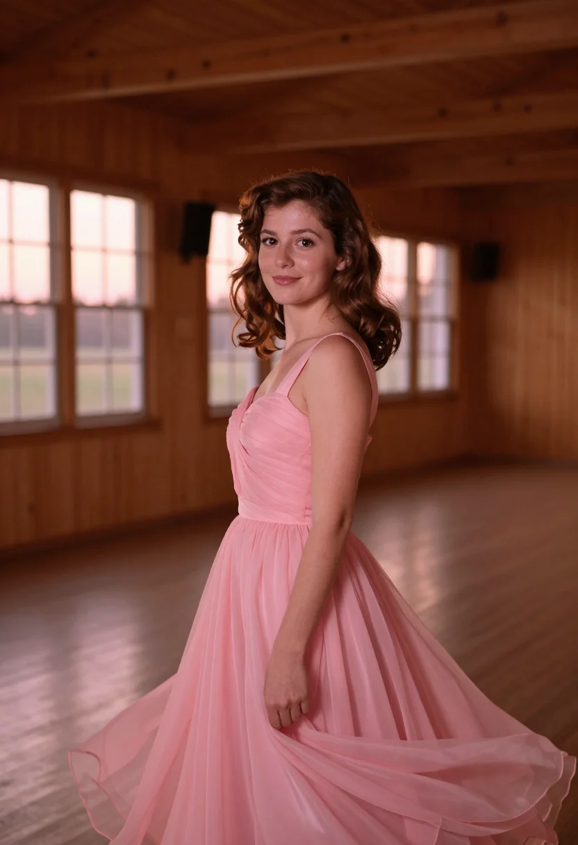 AI dirty dancing kellermans catskills pink dress sample — portrait of a woman, a woman in her early twenties of Ashken