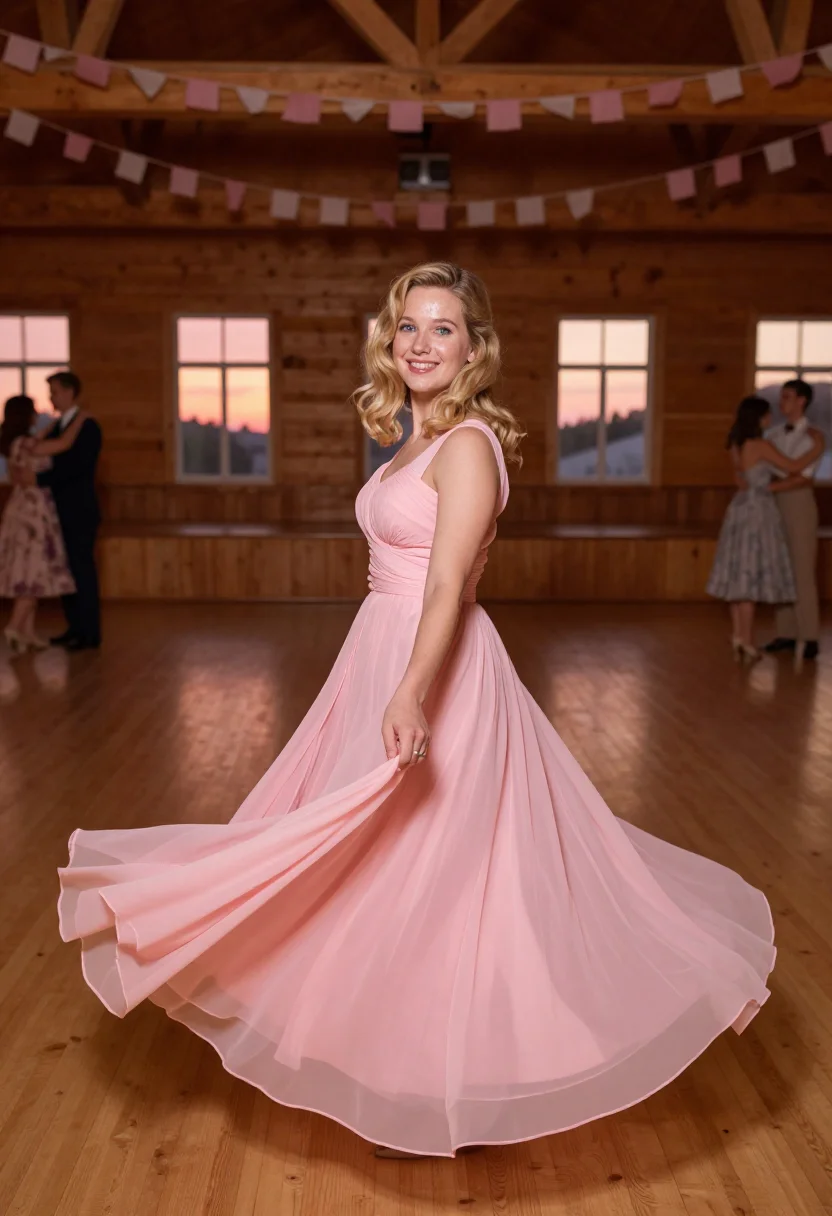 AI dirty dancing kellermans catskills pink dress sample — portrait of a woman, a woman in her early twenties of Polish
