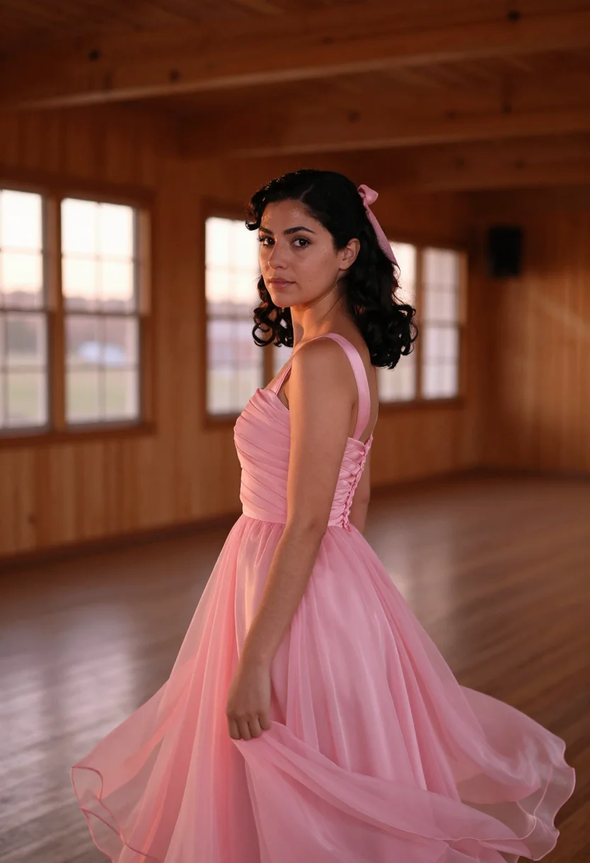 AI dirty dancing kellermans catskills pink dress sample — portrait of a woman, a woman in her early twenties of Italia