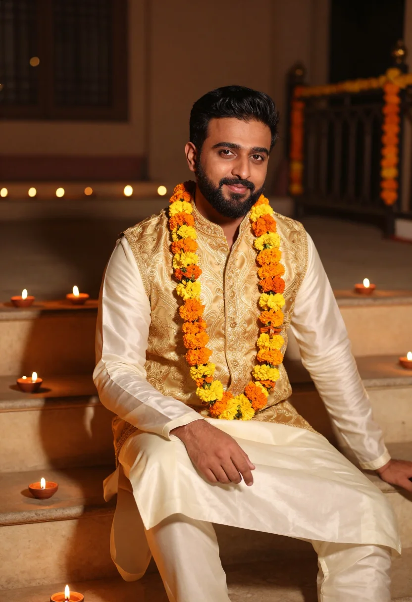 AI diwali kurta ivory gold sample — portrait of a man, half-length portrait of a Punjabi man in