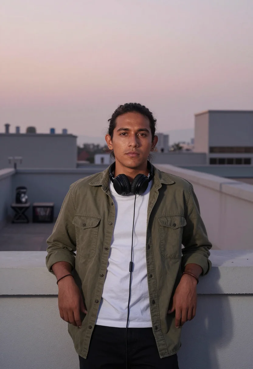 AI dj sample — portrait of a man, three-quarter-length portrait of a Latino