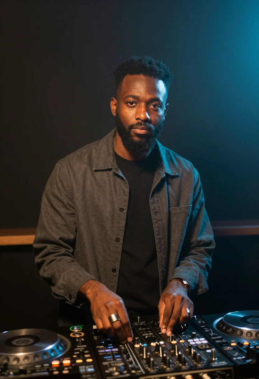 AI dj sample — portrait of a man, half-length portrait of a Black man in hi