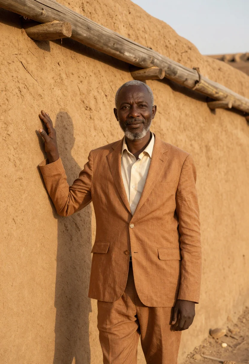 AI djenne architect great mud mosque ochre sample — portrait of a man, a Senegalese architect in his early fifti