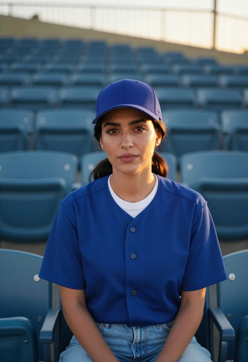 AI dodger stadium chavez ravine blue palm sample — portrait of a woman, an Armenian-American woman in her late