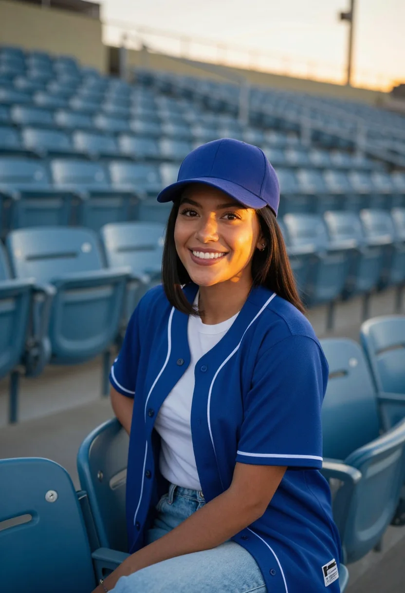 AI dodger stadium chavez ravine blue palm sample — portrait of a woman, a Filipino-American woman in her early
