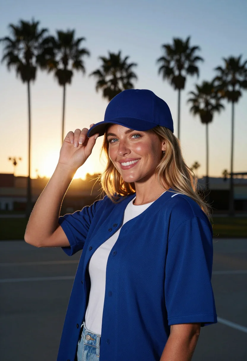 AI dodger stadium chavez ravine blue palm sample — portrait of a woman, a Californian woman of Swedish descent
