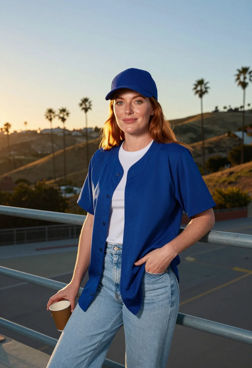 AI dodger stadium chavez ravine blue palm sample — portrait of a woman, an Irish-American woman in her early fo