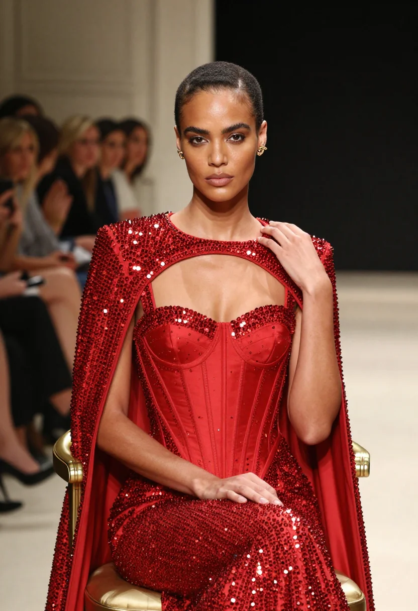 AI doja cat schiaparelli sample — portrait of a woman, three-quarter-length portrait of a mixe