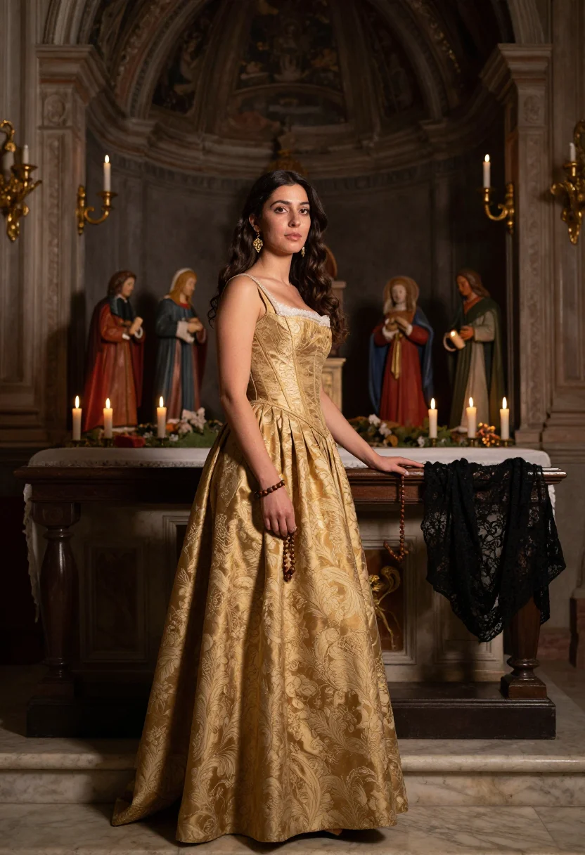 AI dolce gabbana natale sample — portrait of a woman, three-quarter-length portrait of a Medi