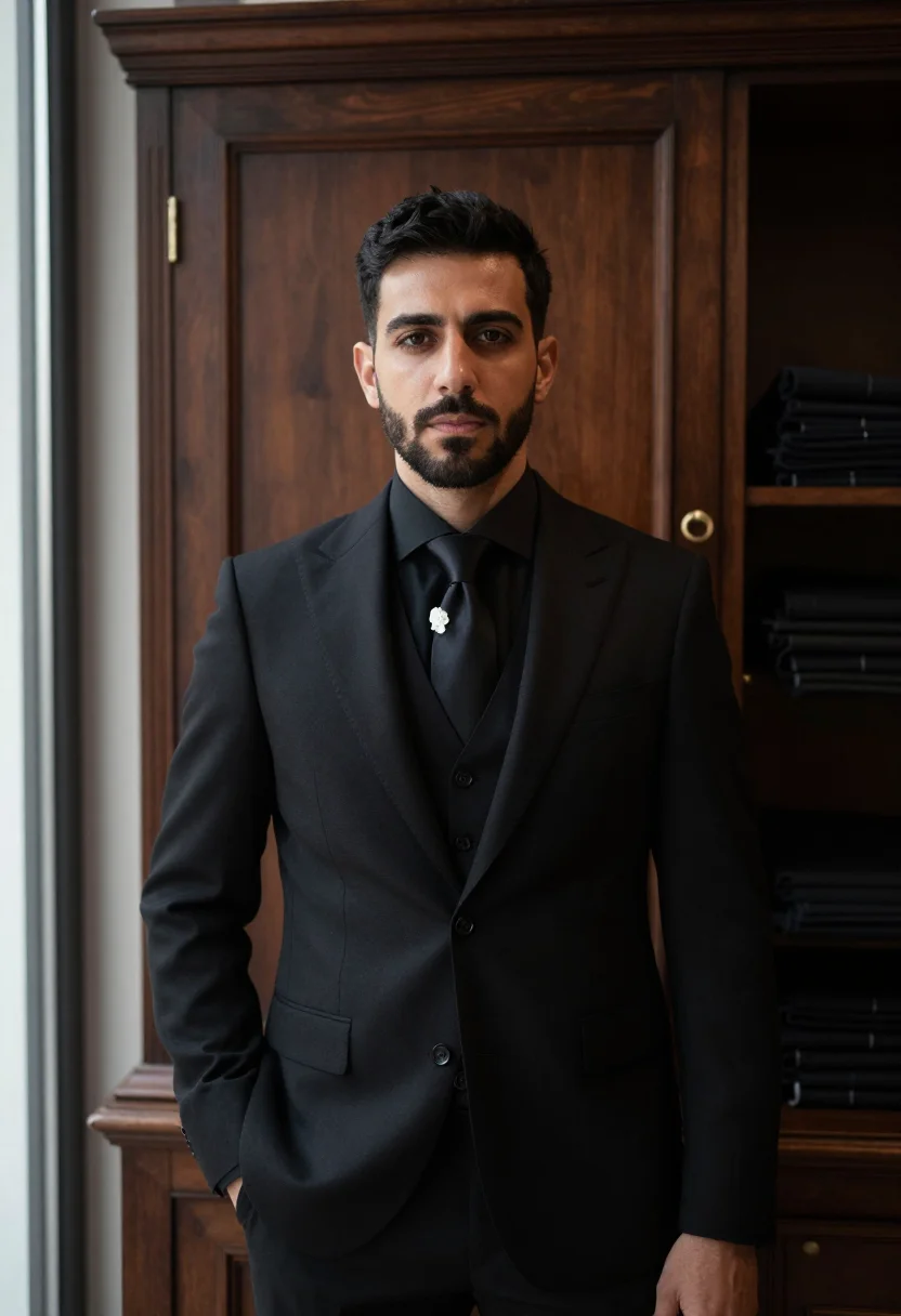 AI dolce gabbana sartoria via della spiga black men sample — portrait of a man, a Calabrian man in his late thirties with