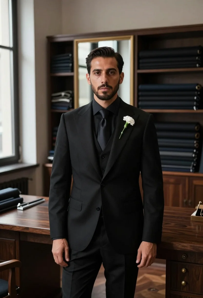 AI dolce gabbana sartoria via della spiga black men sample — portrait of a man, a Spanish man in his mid-thirties with ho