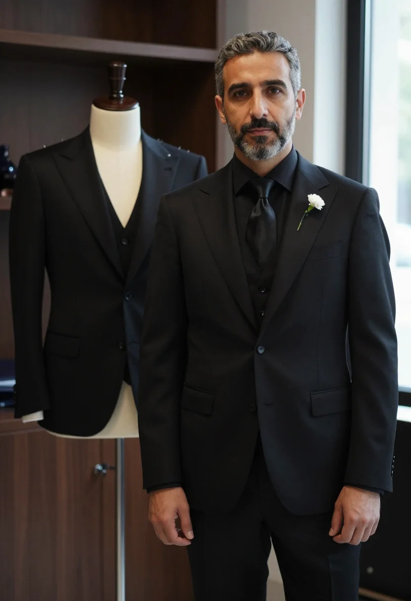 AI dolce gabbana sartoria via della spiga black men sample — portrait of a man, a Greek man in his early forties with oli
