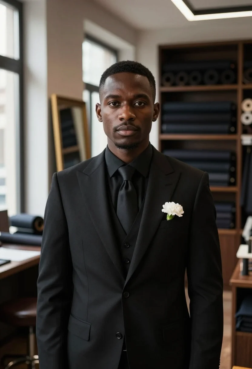 AI dolce gabbana sartoria via della spiga black men sample — portrait of a man, a Nigerian-Italian man in his early thirt