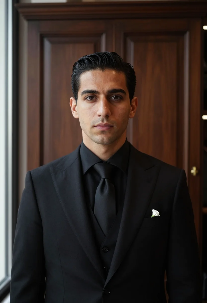AI dolce gabbana sartoria via della spiga black men sample — portrait of a man, a Sicilian man in his early thirties with