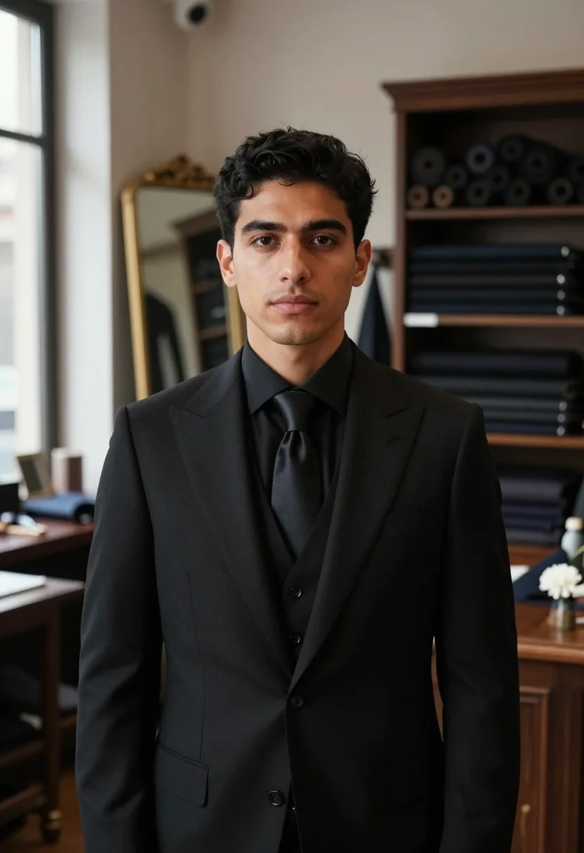 AI dolce gabbana sartoria via della spiga black men sample — portrait of a man, a Sicilian man in his late twenties with