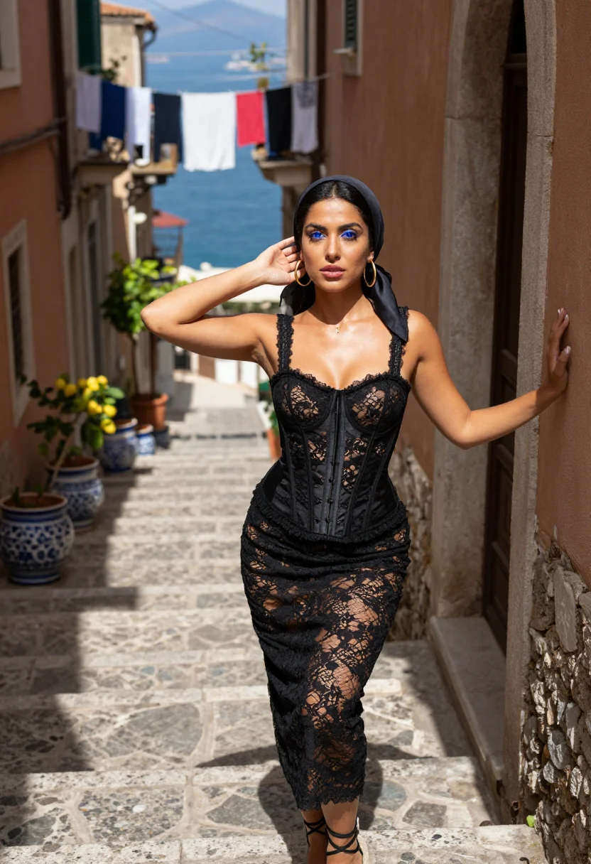 AI dolce gabbana sicilia sample — portrait of a woman, waist-up portrait of a Sicilian woman i