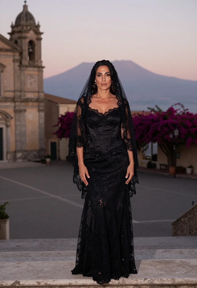 AI dolce gabbana taormina sicilian black lace sample — portrait of a woman, a Sicilian woman in her late thirties w