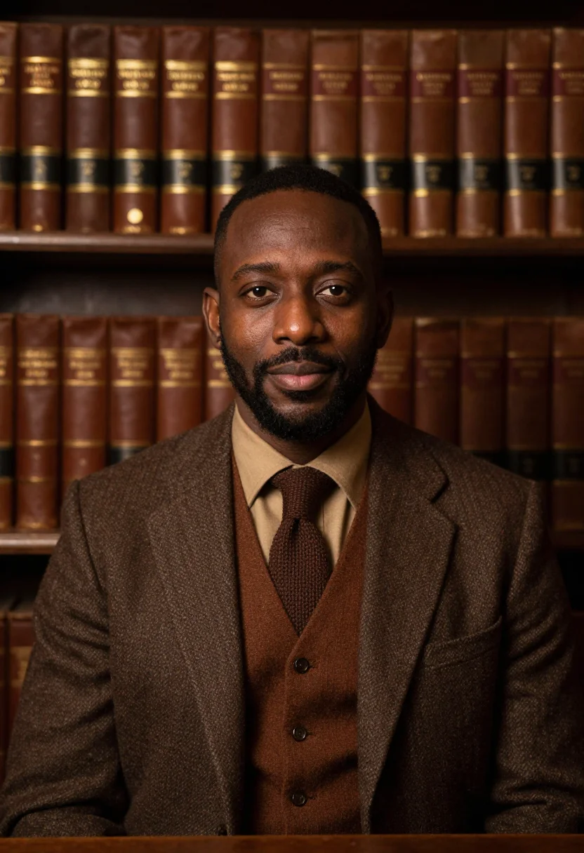 AI don tweed brown sample — portrait of a man, framed chest-up, a Black British man in h