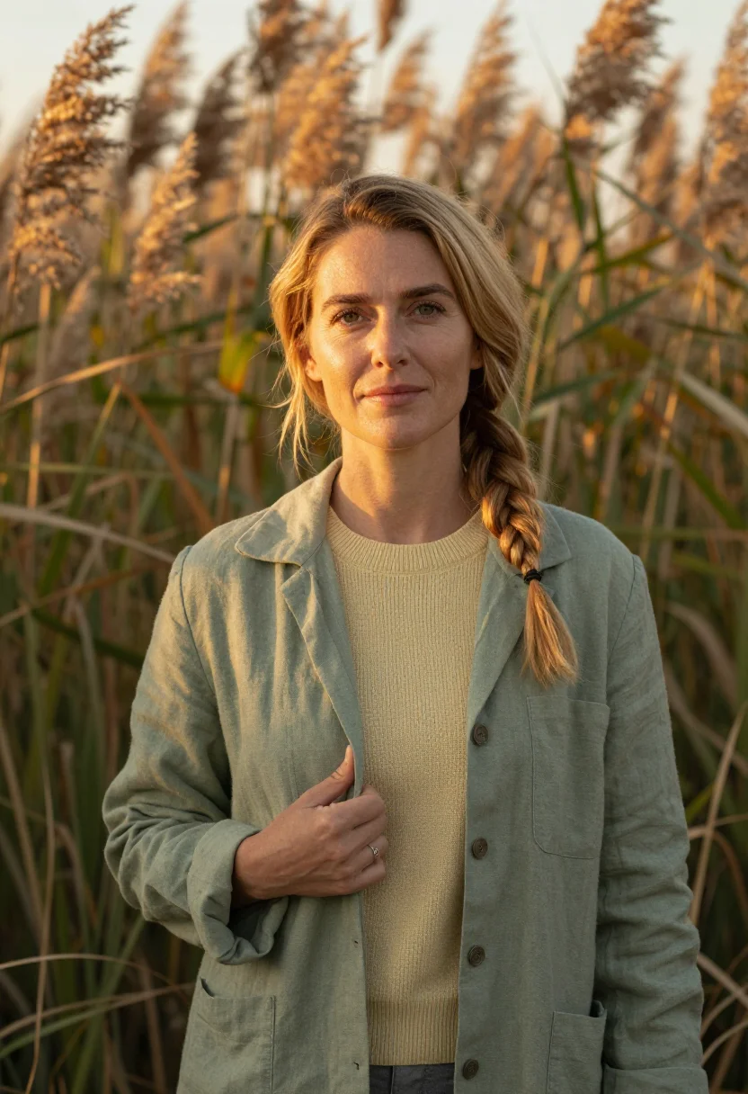 AI donana biologist marsh green gold sample — portrait of a woman, a biologist of Northern-European descen