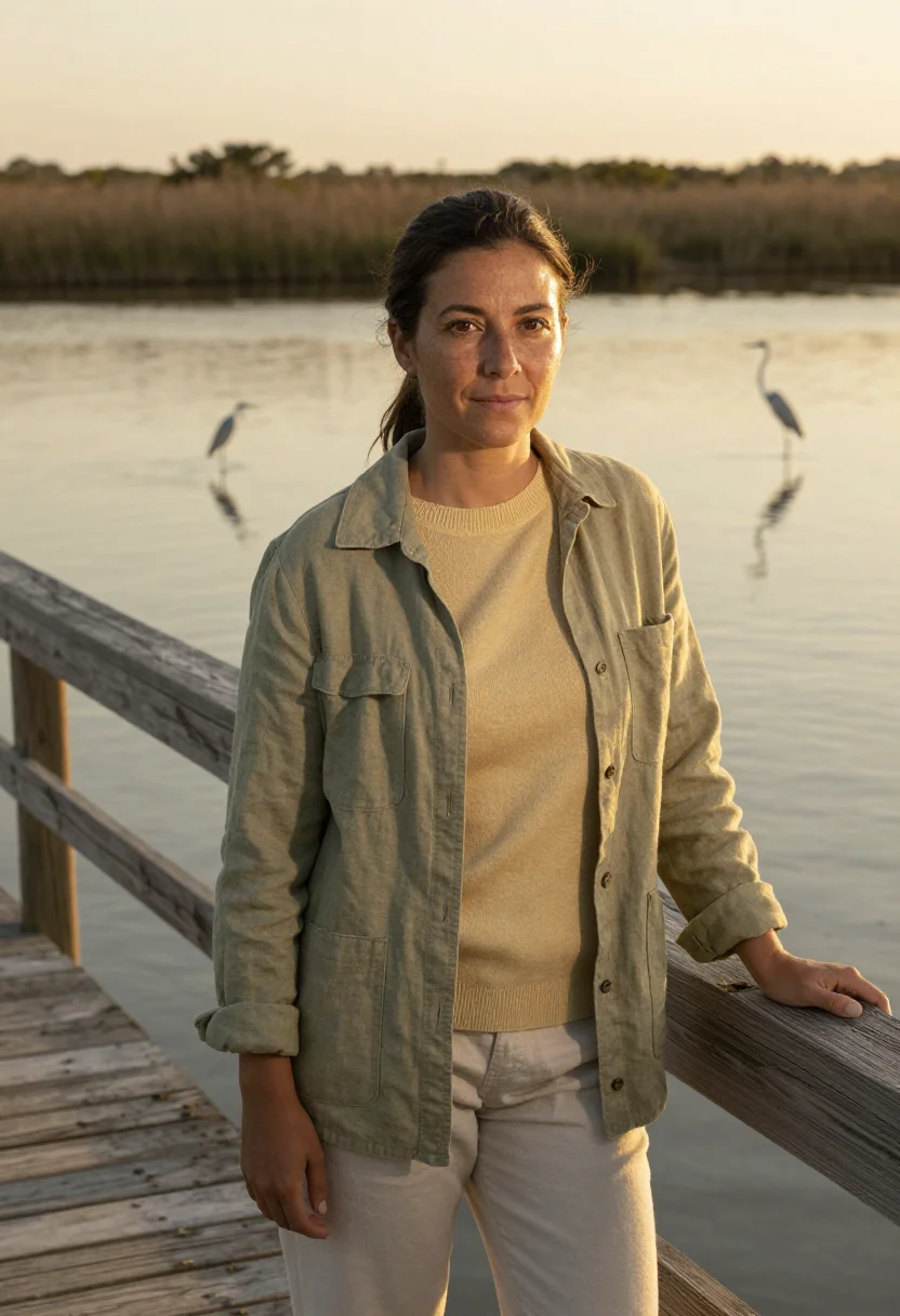 AI donana biologist marsh green gold sample — portrait of a woman, a biologist of Spanish descent in her m