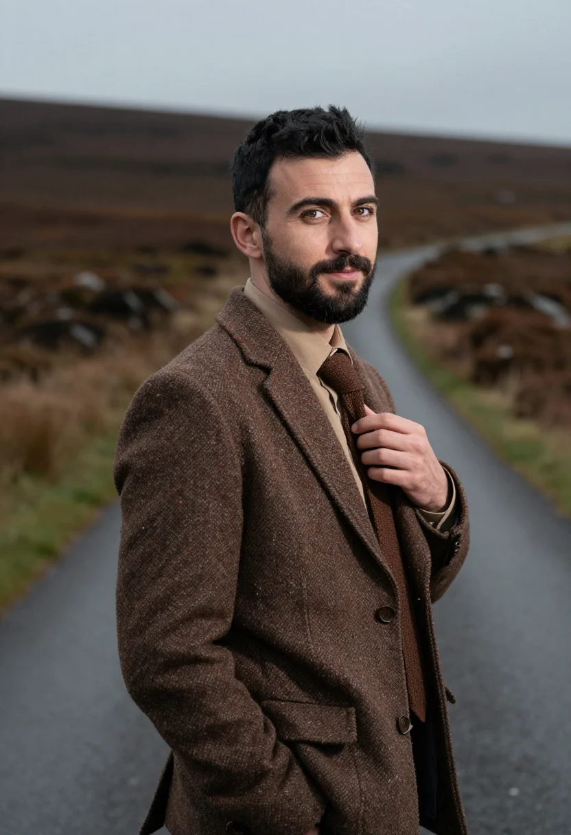 AI donegal tweed brown sample — portrait of a man, framed half-length from the waist up, a m