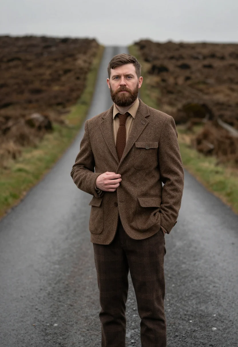 AI donegal tweed brown sample — portrait of a man, framed half-length from the waist up, a m