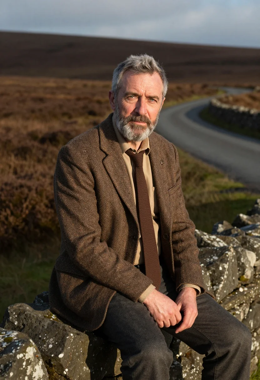 AI donegal tweed brown sample — portrait of a man, framed half-length from the waist up, a m