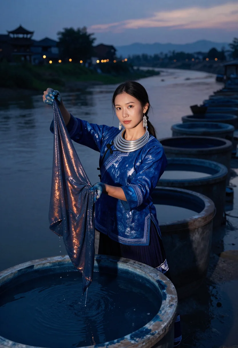 AI dong indigo sample — portrait of a woman, half-length portrait of a Dong woman in