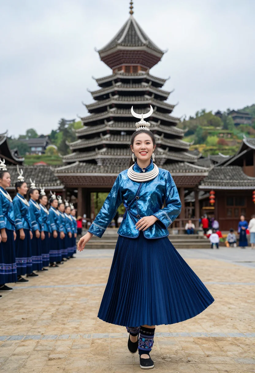 AI dong indigo sample — portrait of a woman, full-length portrait of a Dong woman in